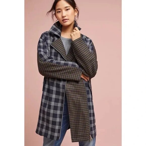 CARTONNIER by ANTHROPOLOGIE Double Play Oversize Blazer Coat Plaid Houndstooth L - Picture 3 of 8